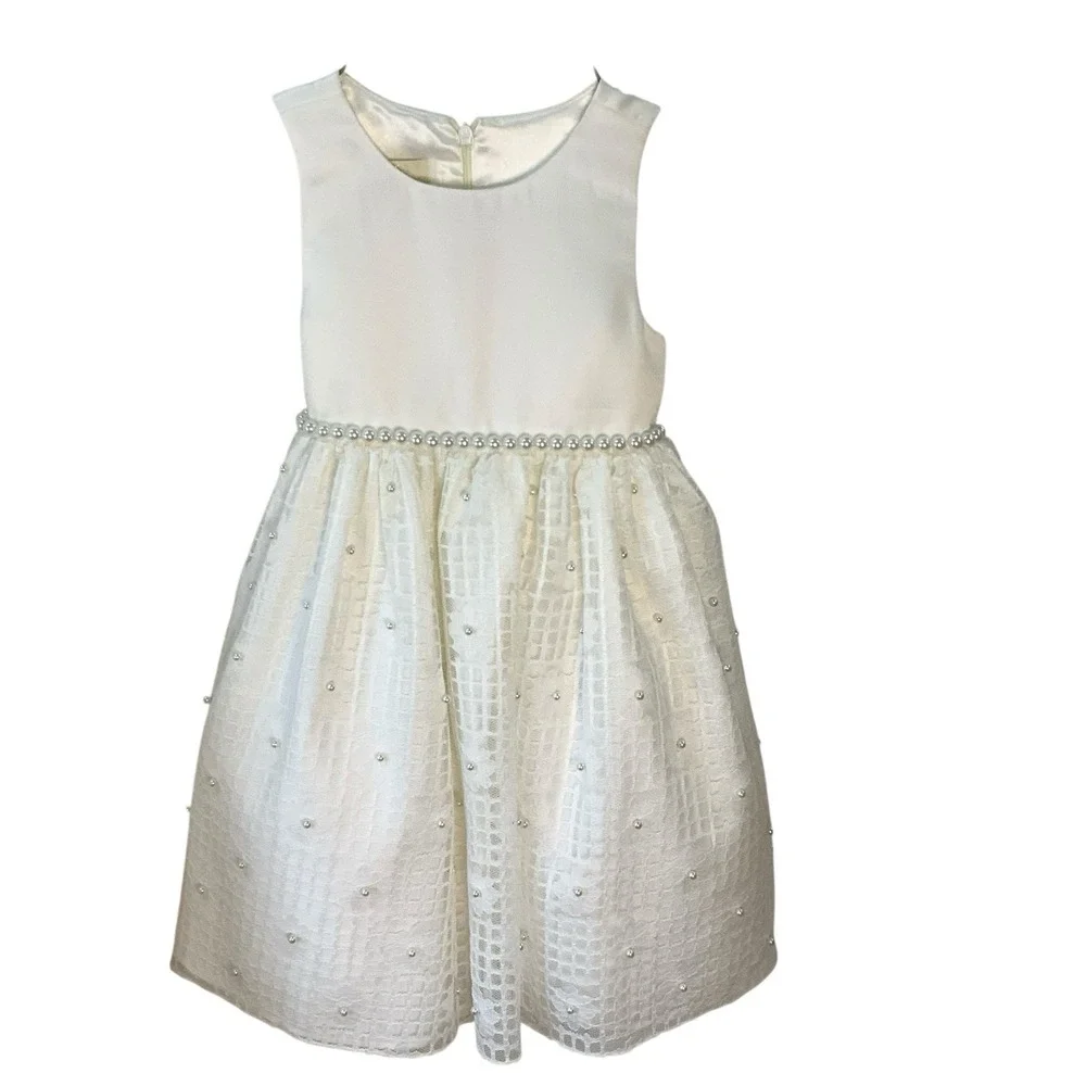 American Princess Girls White Dress‎ With Pearls Lace Crinoline Size 4 Holiday